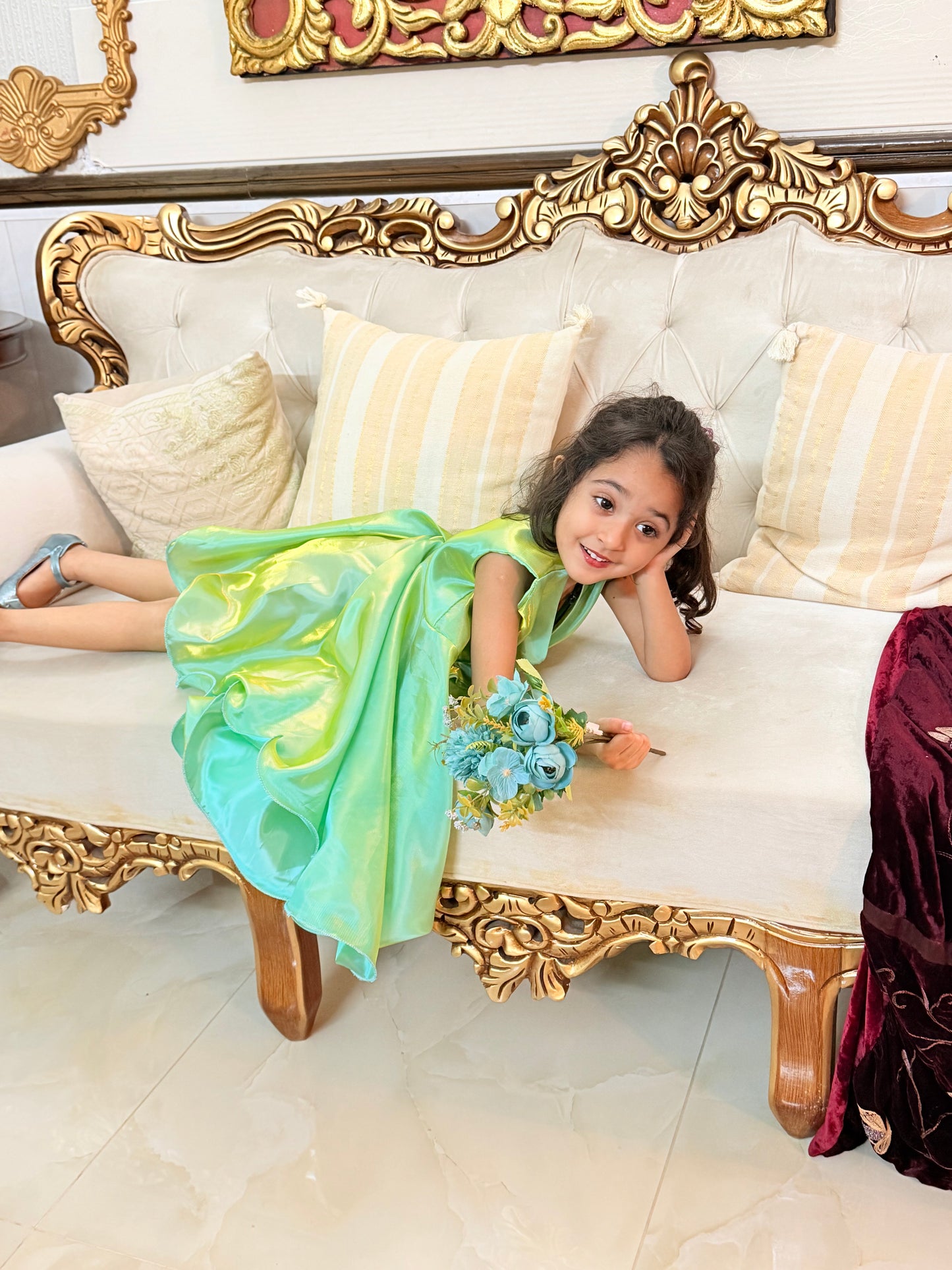 Girls Shiny Green Party Dress