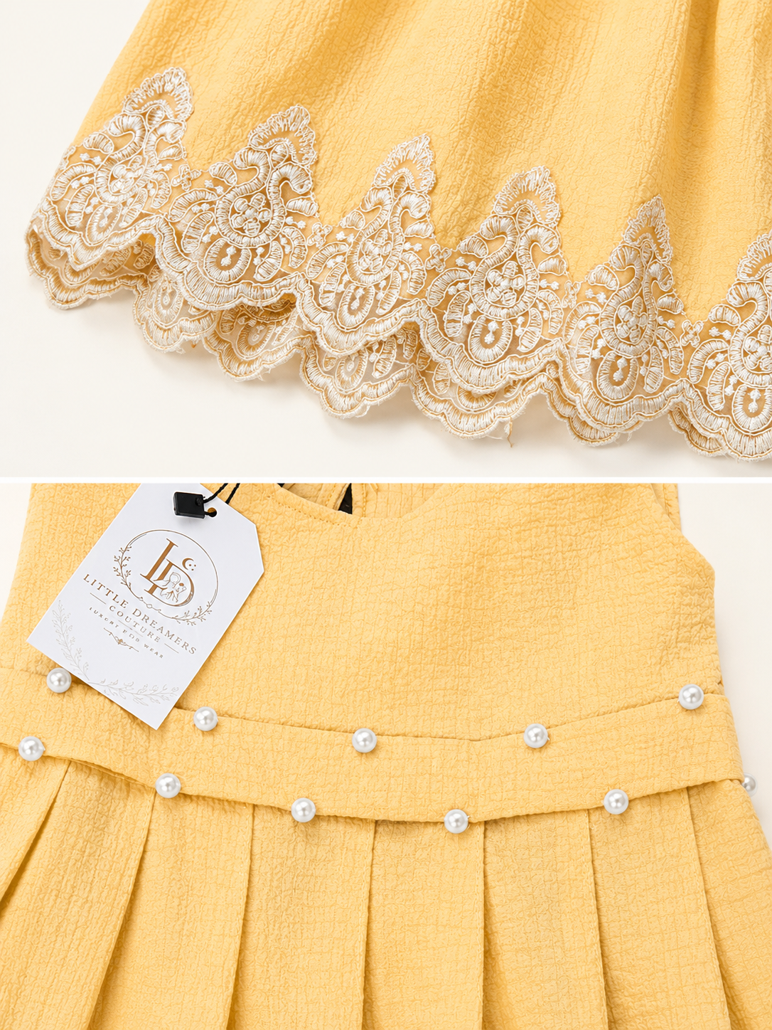 Yellow Pearl Embellished Girls Dress