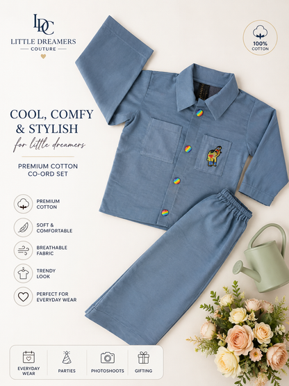 Kids Blue Cotton silk  Premium Shirt & Pants