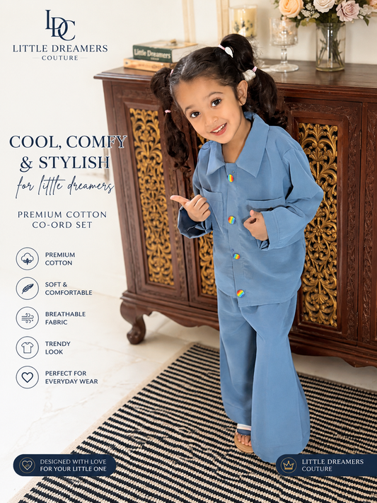 Kids Blue Cotton silk  Premium Shirt & Pants