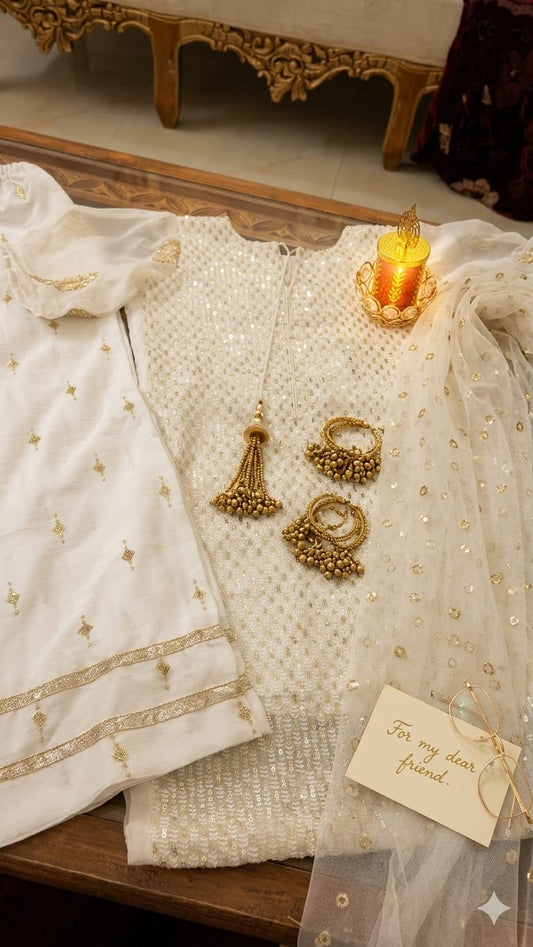 shafon embroided wit raw silk plazo shalwar