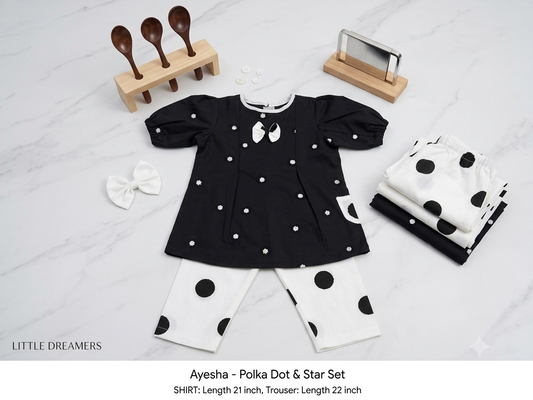 Polka Dot & Star Set – Elegant Black & White Girls Outfit | Little Dreamers Couture