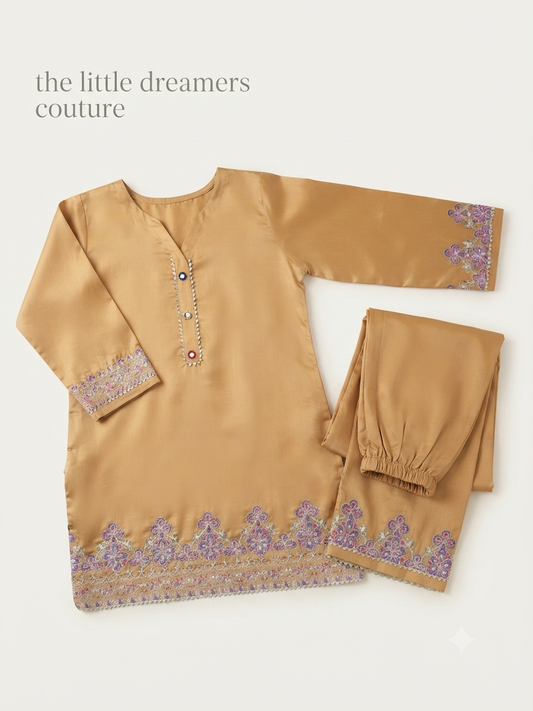 Mustard Embroidered Girls Suit | Kids Eastern Wear Pakistan