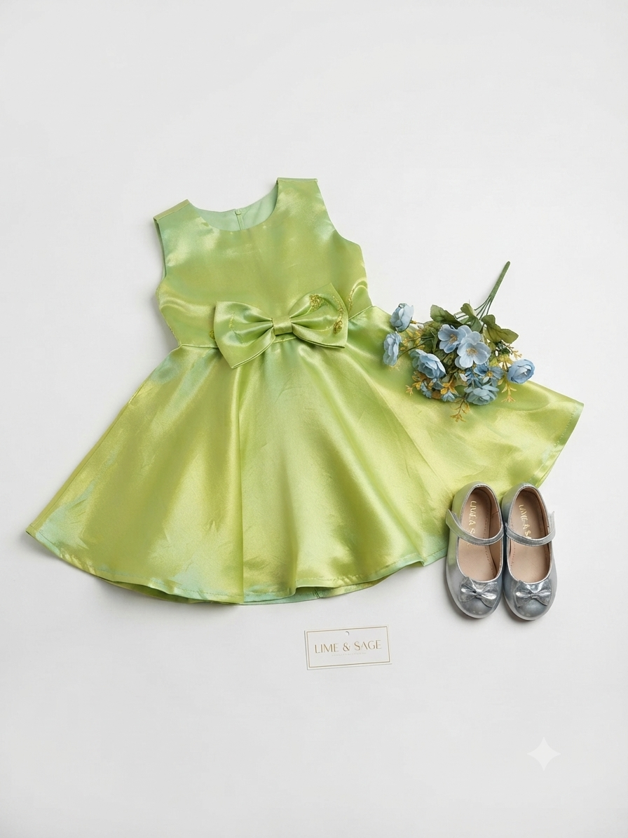Girls Shiny Green Party Dress