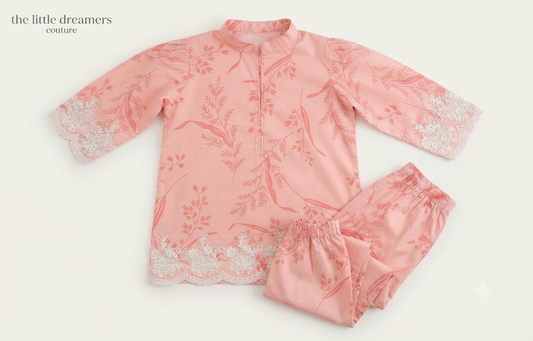 Blush Pink Floral Girls 2 Piece Suit | Premium Kids Eastern Wear | The Little Dreamers Couture