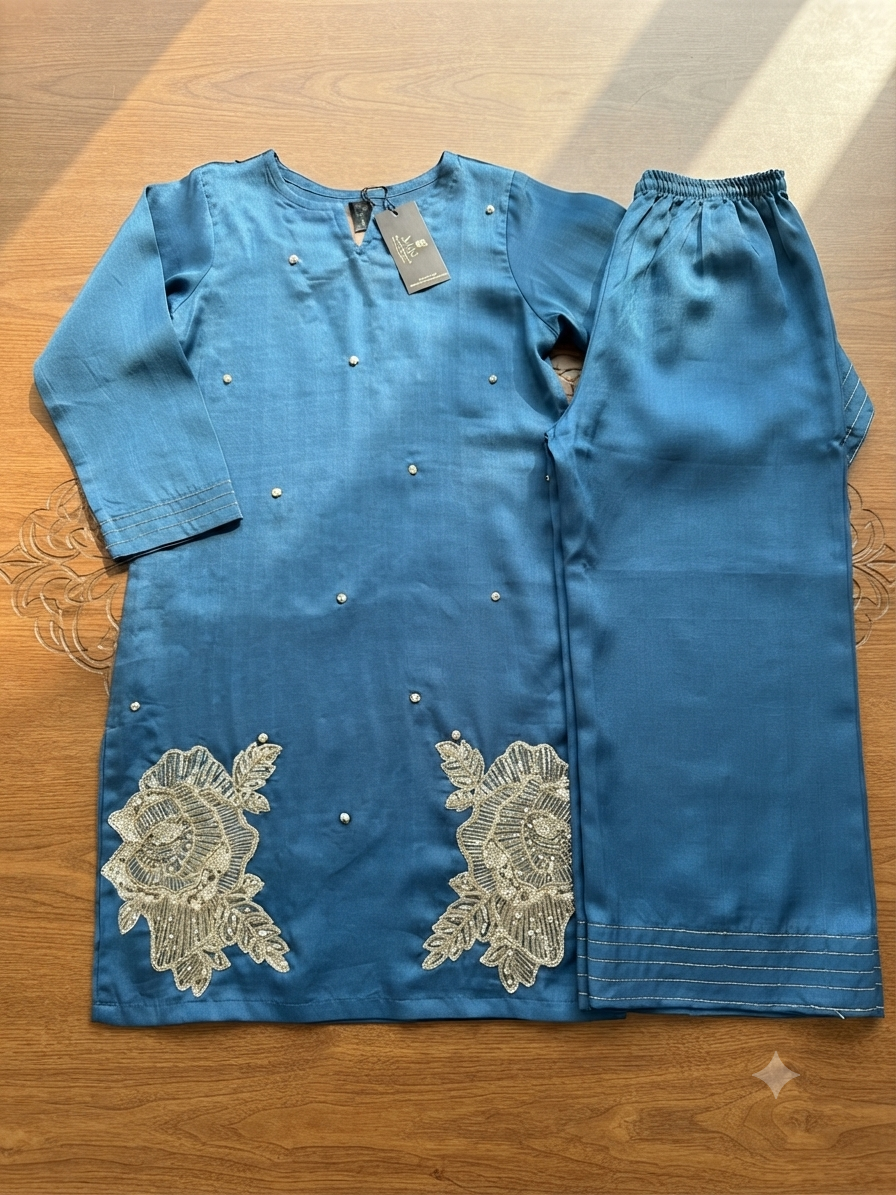 Royal Blue Pearl Embellished | Elegant Kids Festive Wear