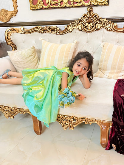 Girls Shiny Green Party Dress