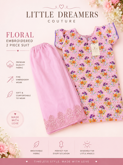 Purple Floral Girls 2 Piece Dress