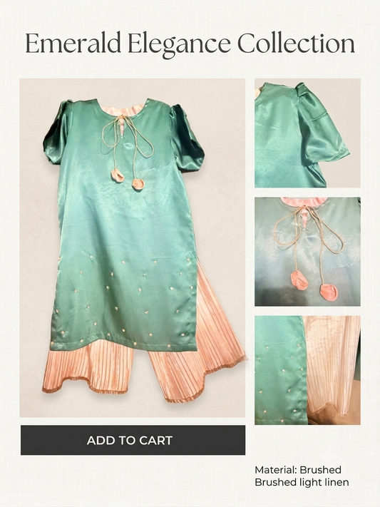 Emerald Elegance Girls Kurta Set | Luxury Festive Wear