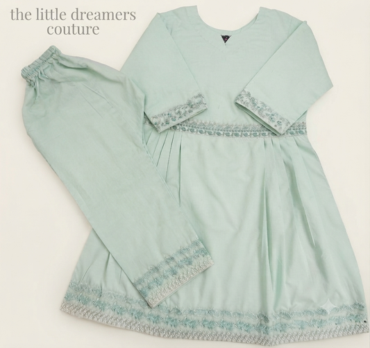Mint Green Embellished Girls Party Frock