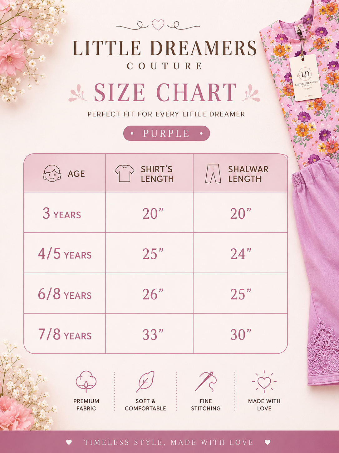 Purple Floral Girls 2 Piece Dress