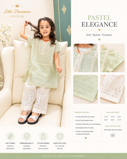 Mint Green Embroidered 2 Piece Outfit