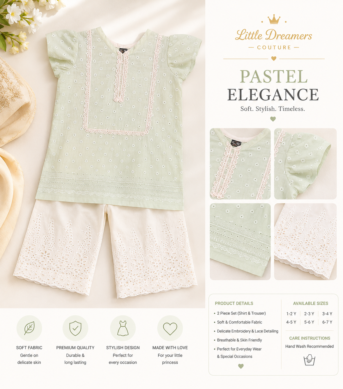 Mint Green Embroidered 2 Piece Outfit