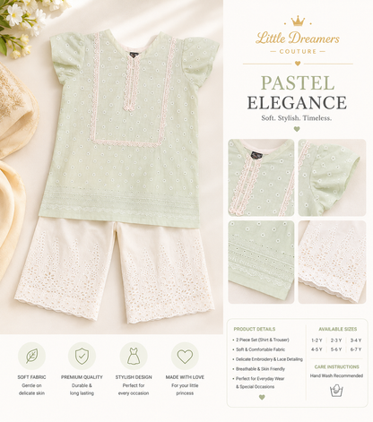 Mint Green Embroidered 2 Piece Outfit
